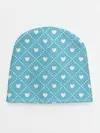 Детская шапка / Белые сердечки на голубом фоне