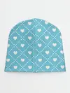 Детская шапка / Белые сердечки на голубом фоне
