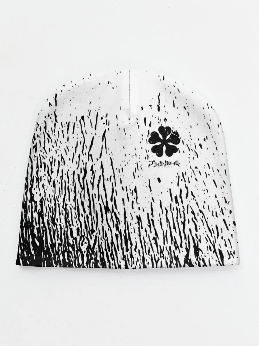 Детская шапка / Черный клевер на едко белом фоне