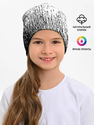 Детская шапка / Черный клевер на едко белом фоне