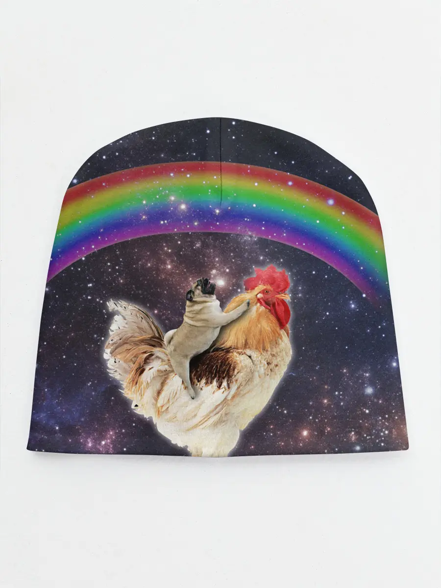 Детская шапка / Мопс на курице в космосе