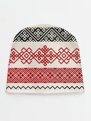 Детская шапка / Славянский узор красно-черный