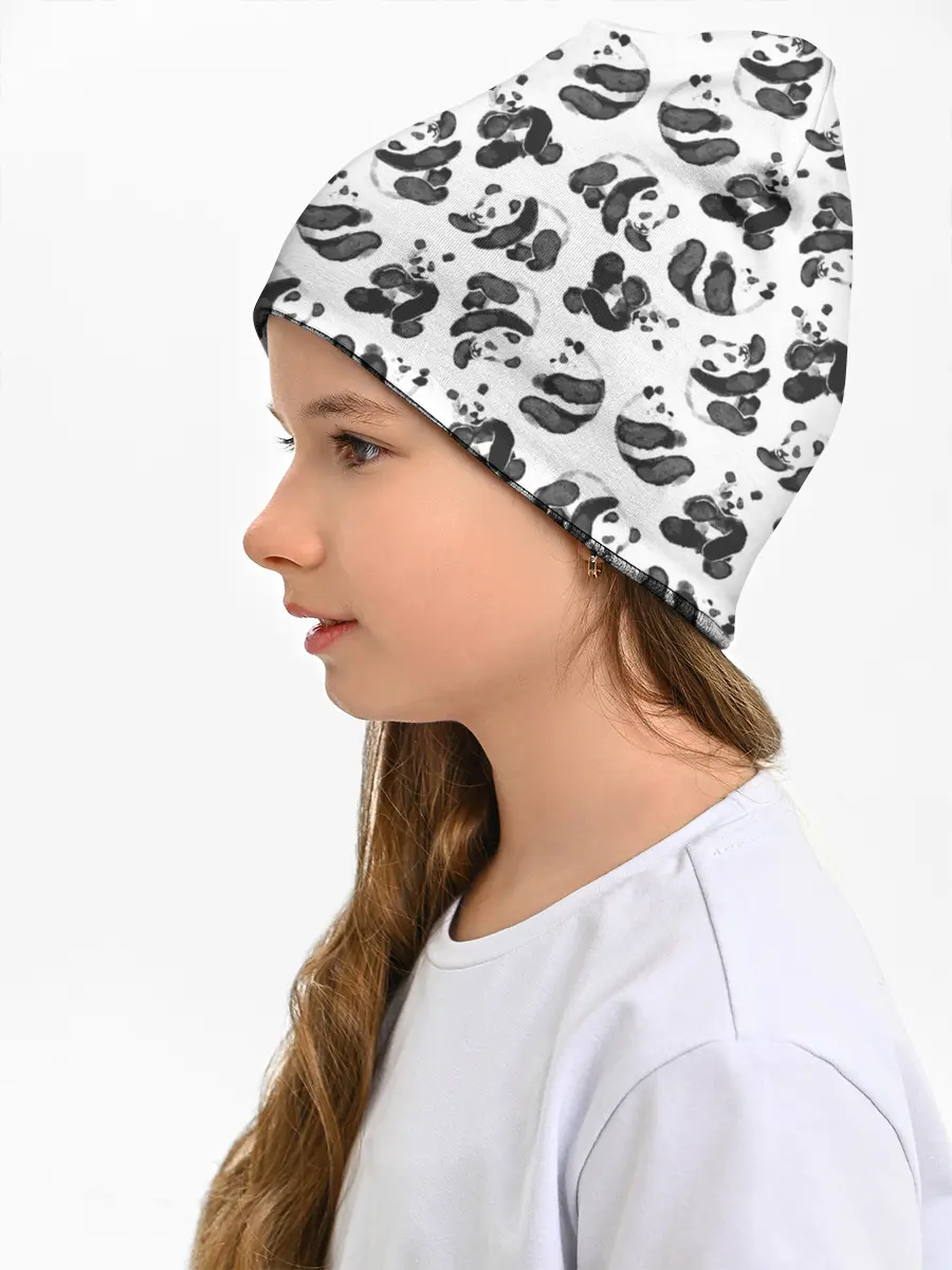 Детская шапка / Акварельные панды паттерн