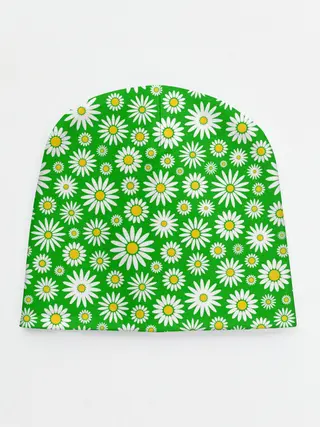 Детская шапка / Ромашки на зелёном фоне