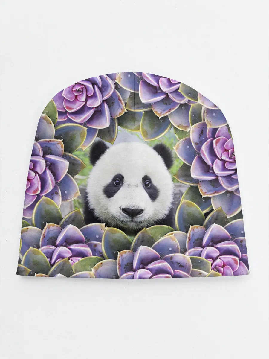 Детская шапка / Панда среди цветов