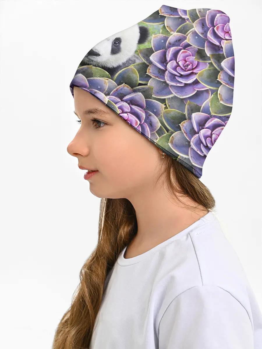 Детская шапка / Панда среди цветов