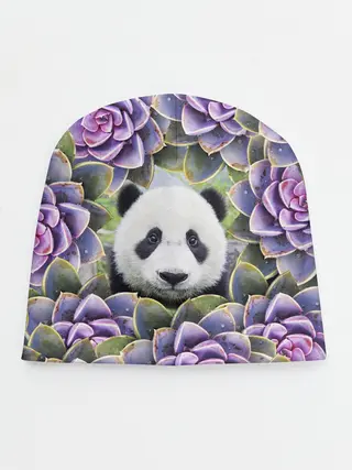 Детская шапка / Панда среди цветов