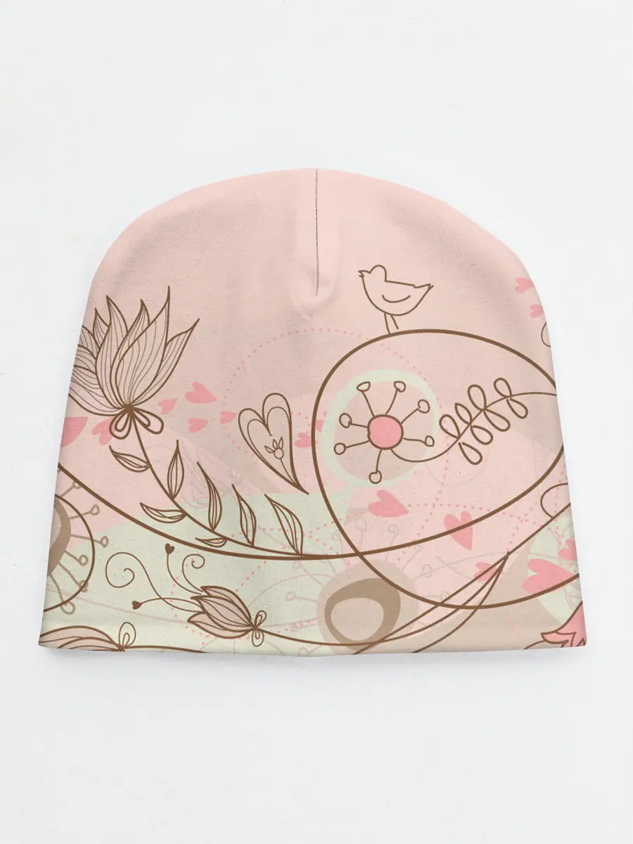 Детская шапка / Летний узор цветы птичка