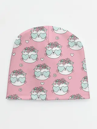 Детская шапка / Котики с цвточками