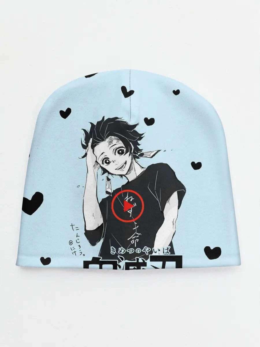 Детская шапка / Танджиро Камадо черные сердечки