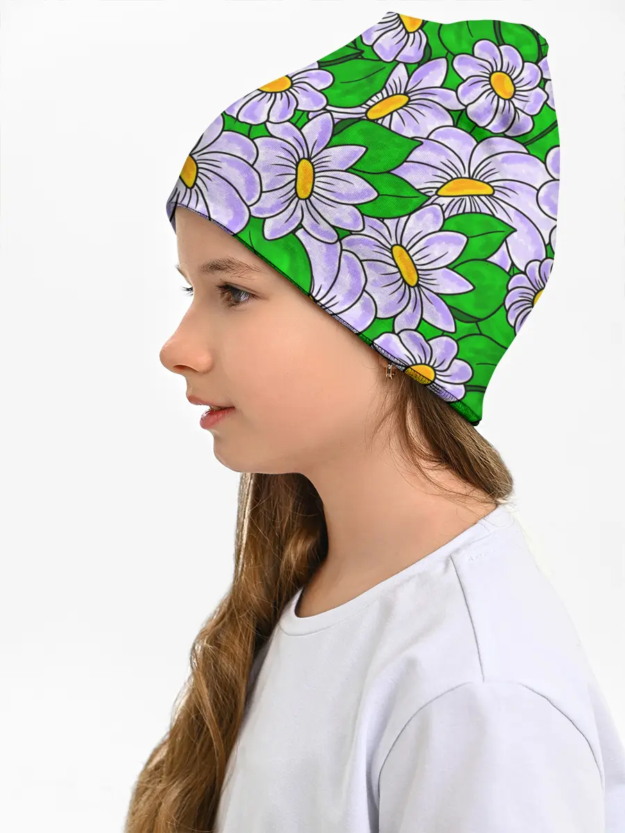 Детская шапка / Цветы Лавандовые ромашки