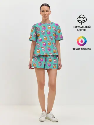 Женская пижама с шортами / Коробки молока MILK