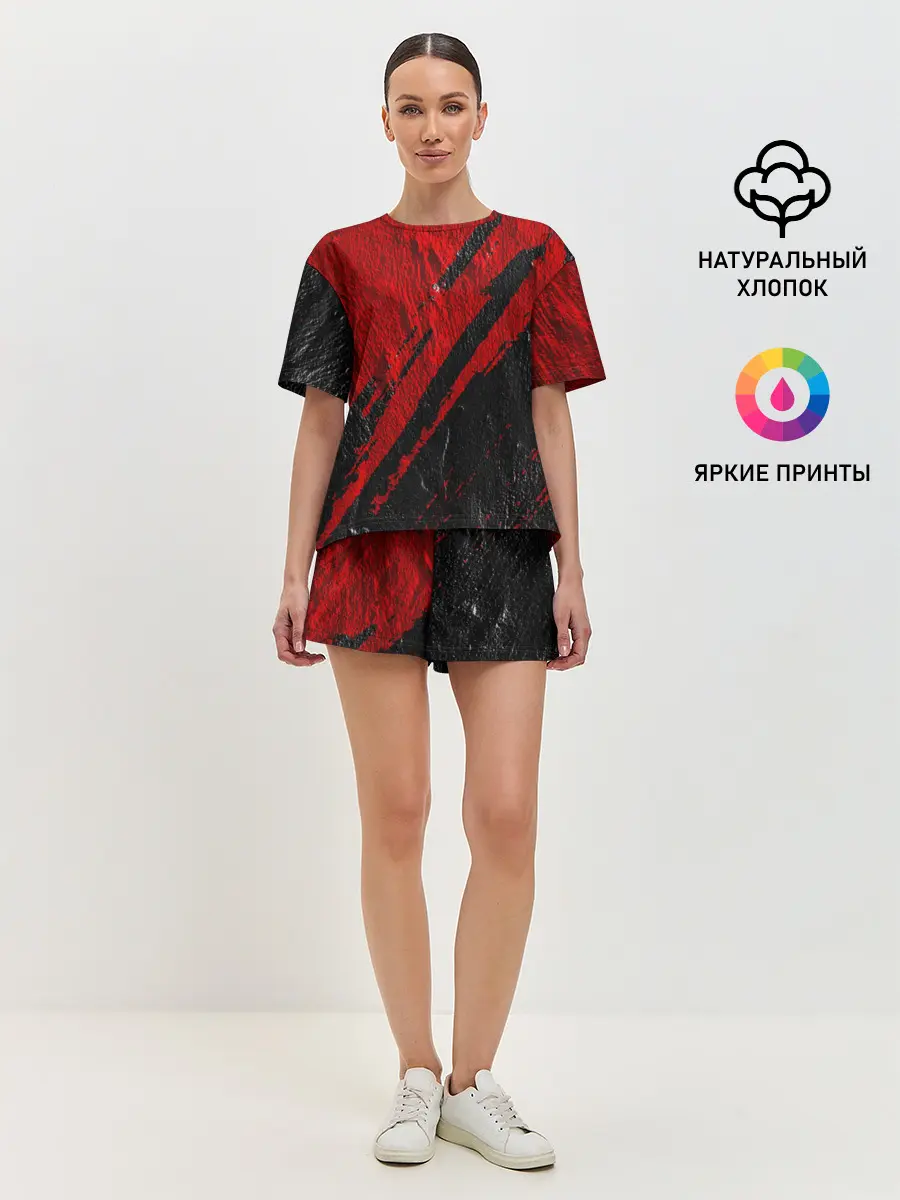 Женская пижама с шортами / Красное чёрное 3D