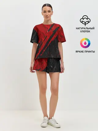 Женская пижама с шортами / Красное чёрное 3D