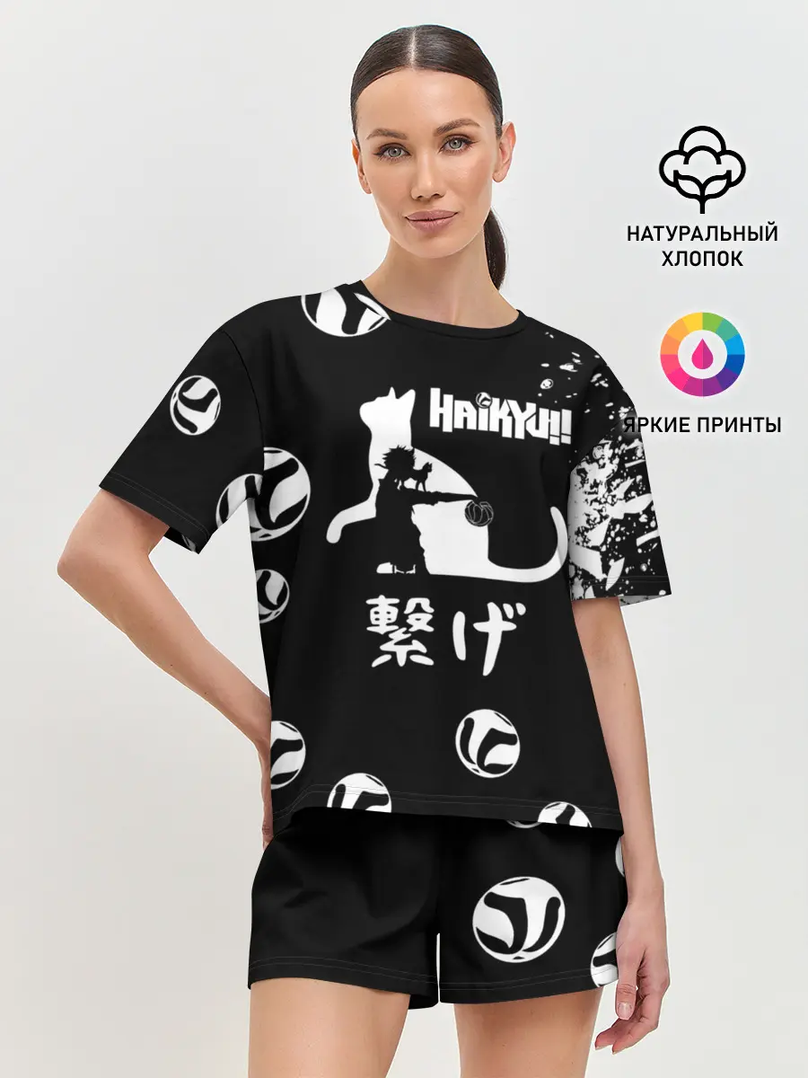 Женская пижама с шортами / Старшая Некома коты Haikyuu!!