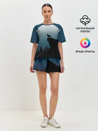 Женская пижама с шортами / ВОЛК И ЛУНА 3D