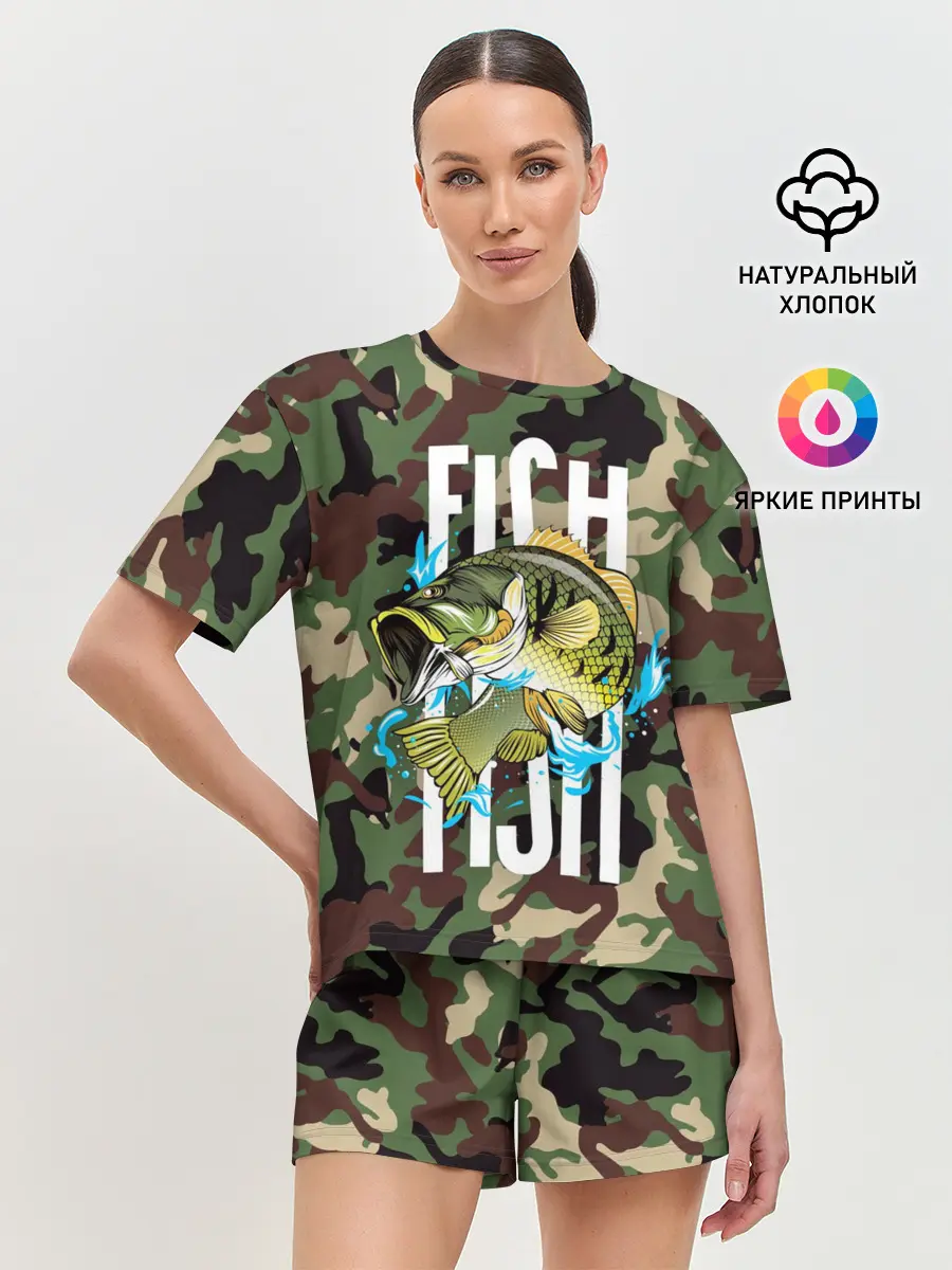 Женская пижама с шортами / Рыблака камуфляж