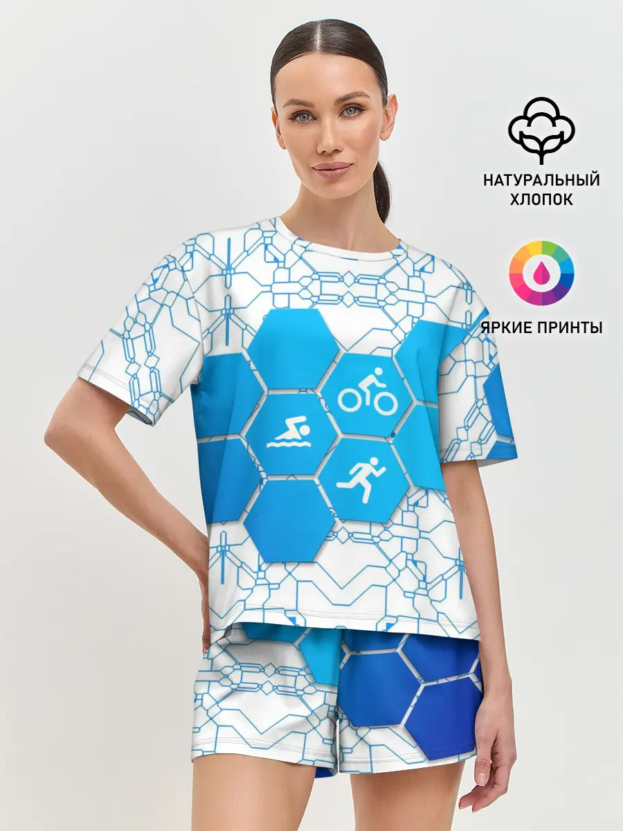 Женская пижама с шортами / Плыви, Крути, Беги