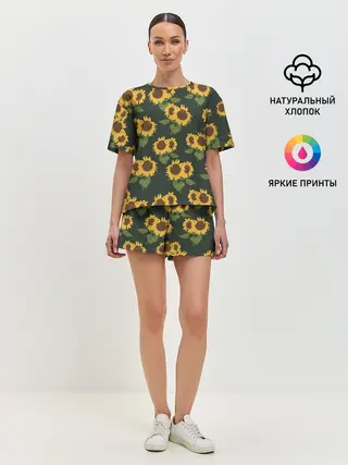 Женская пижама с шортами / Подсолнухи