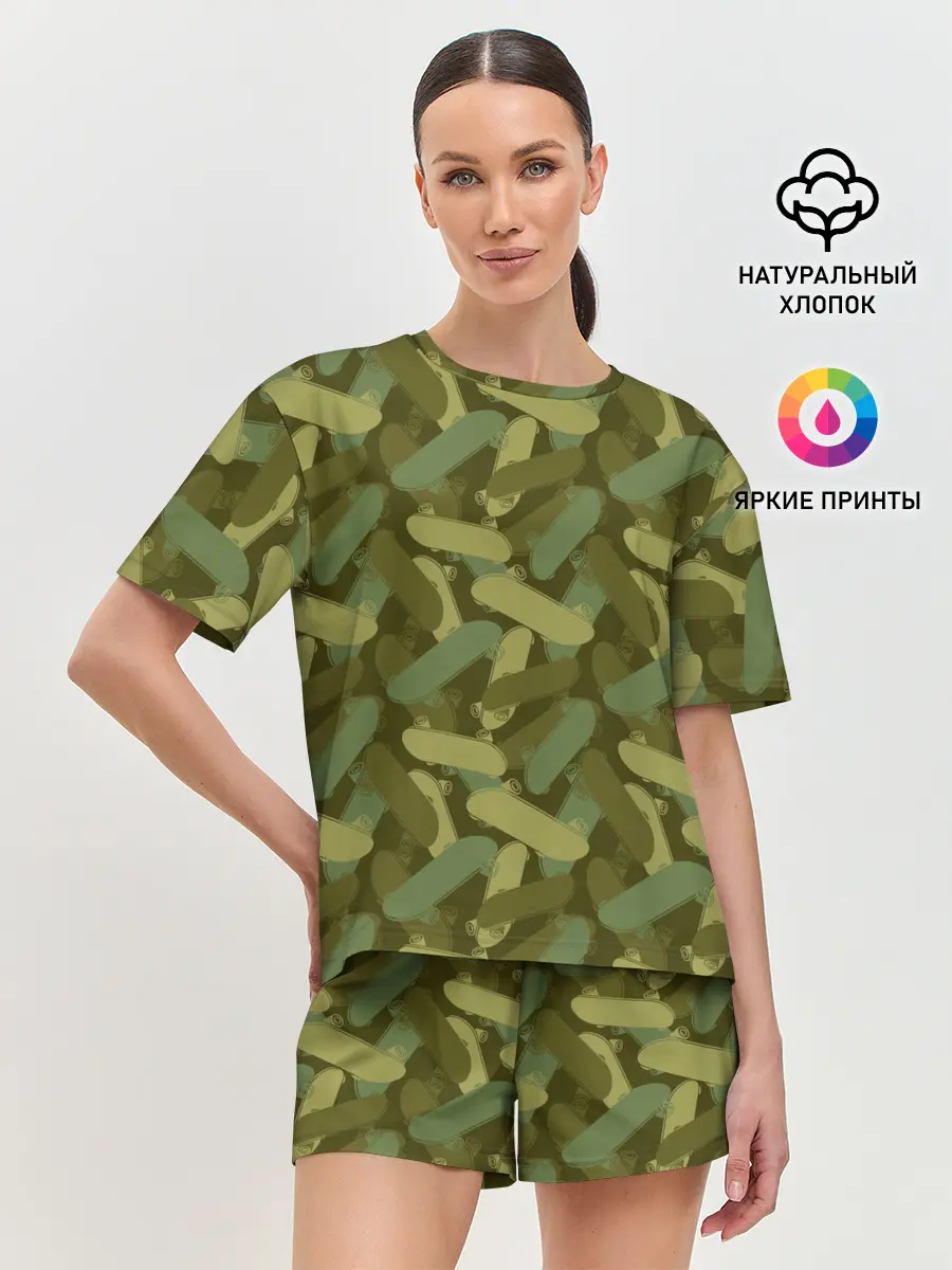 Женская пижама с шортами / Скейтборды