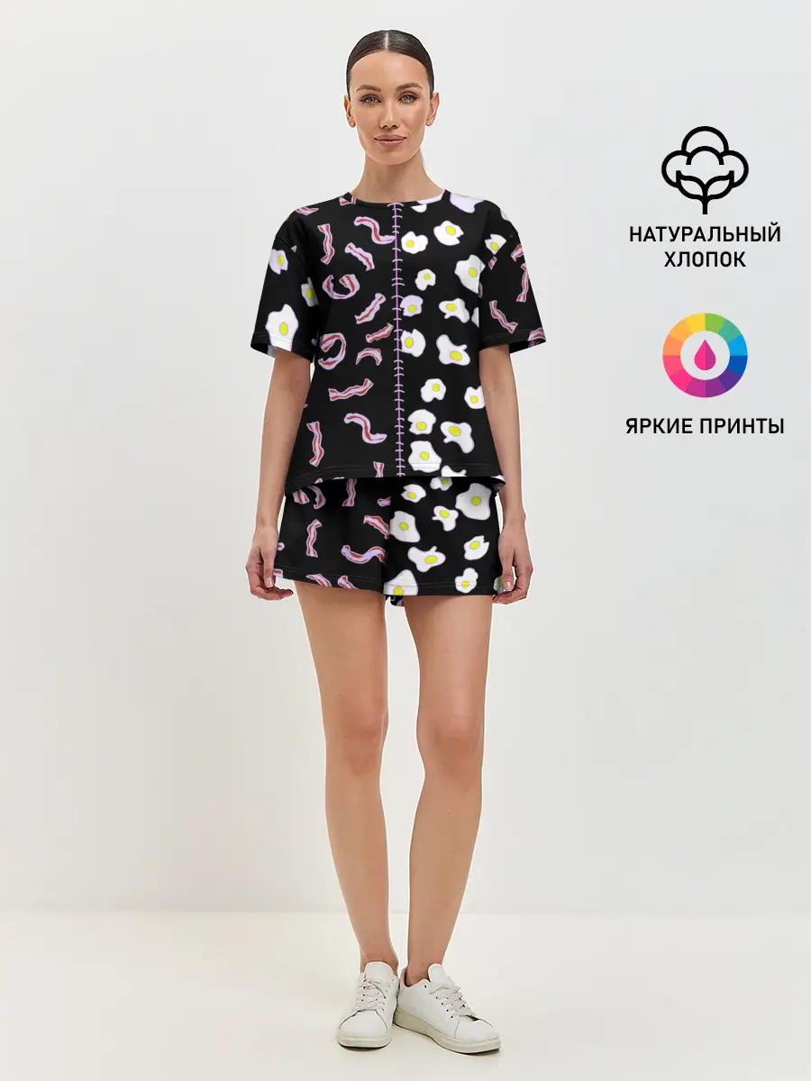 Женская пижама с шортами / Яичница с беконом