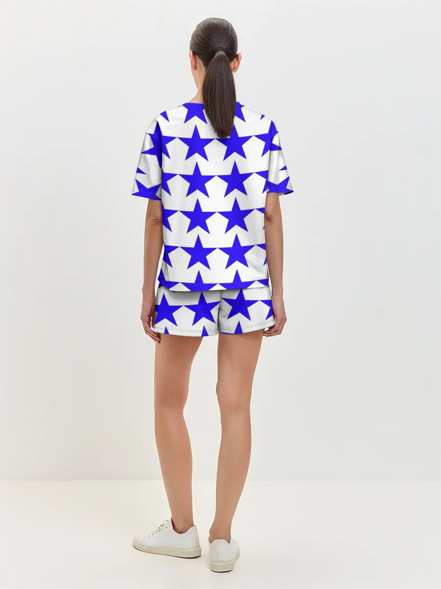 Женская пижама с шортами / Синие звёзды на белом фоне