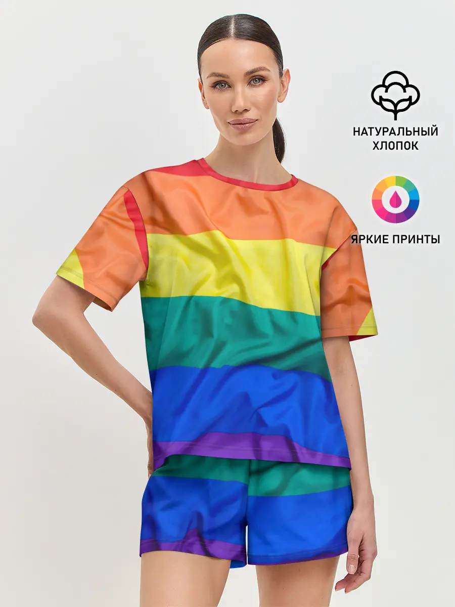 Женская пижама с шортами / Радуга - мятая ткань полотно