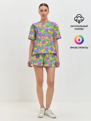 Женская пижама с шортами / Смайлики