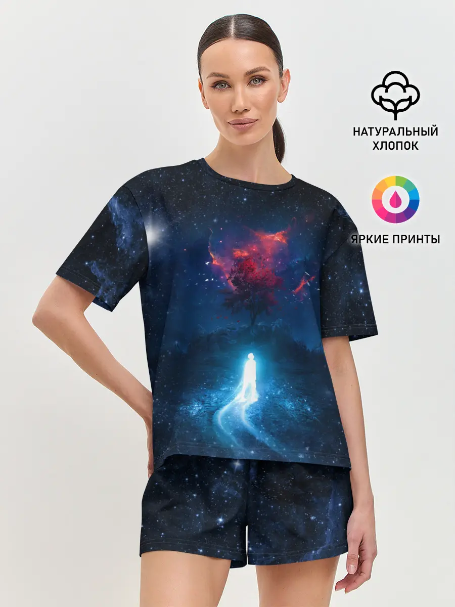 Женская пижама с шортами / Душа идущая в космос | Soul space