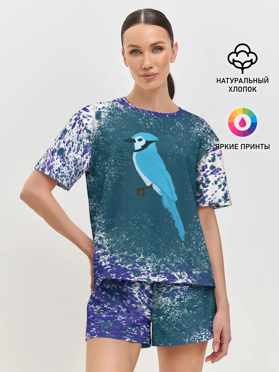 Женская пижама с шортами / Голубая сойка