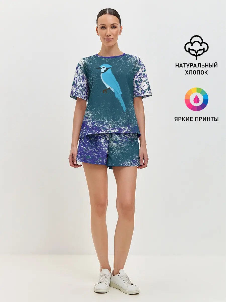 Женская пижама с шортами / Голубая сойка