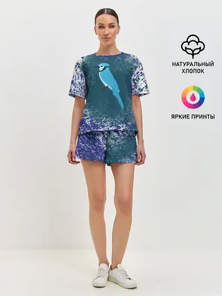 Женская пижама с шортами / Голубая сойка