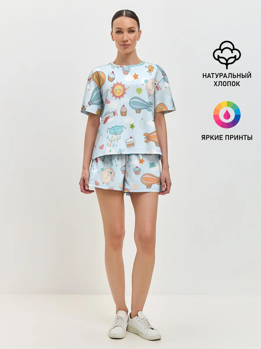 Женская пижама с шортами / Детские рисунки