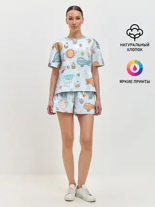 Женская пижама с шортами / Детские рисунки