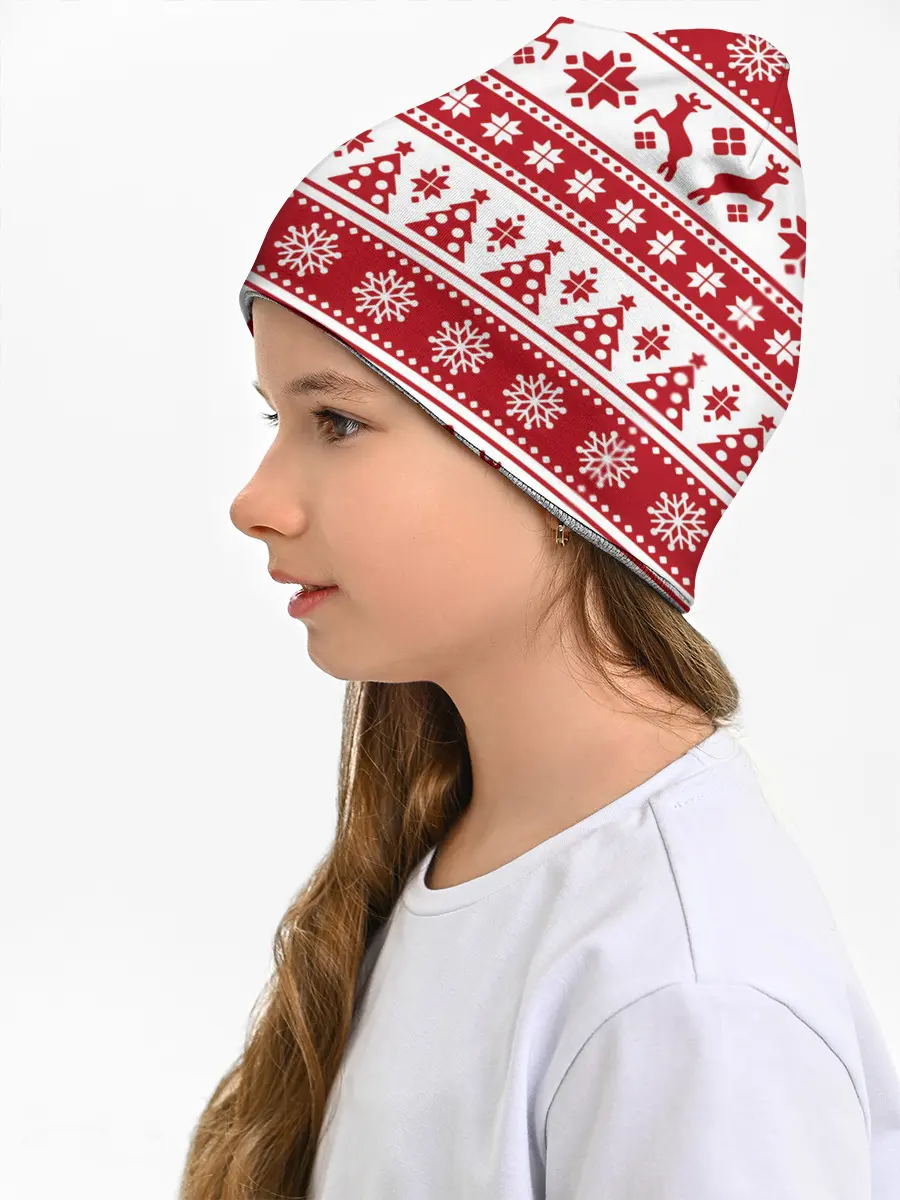 Детская шапка / Новый Год | Олени и снежинки