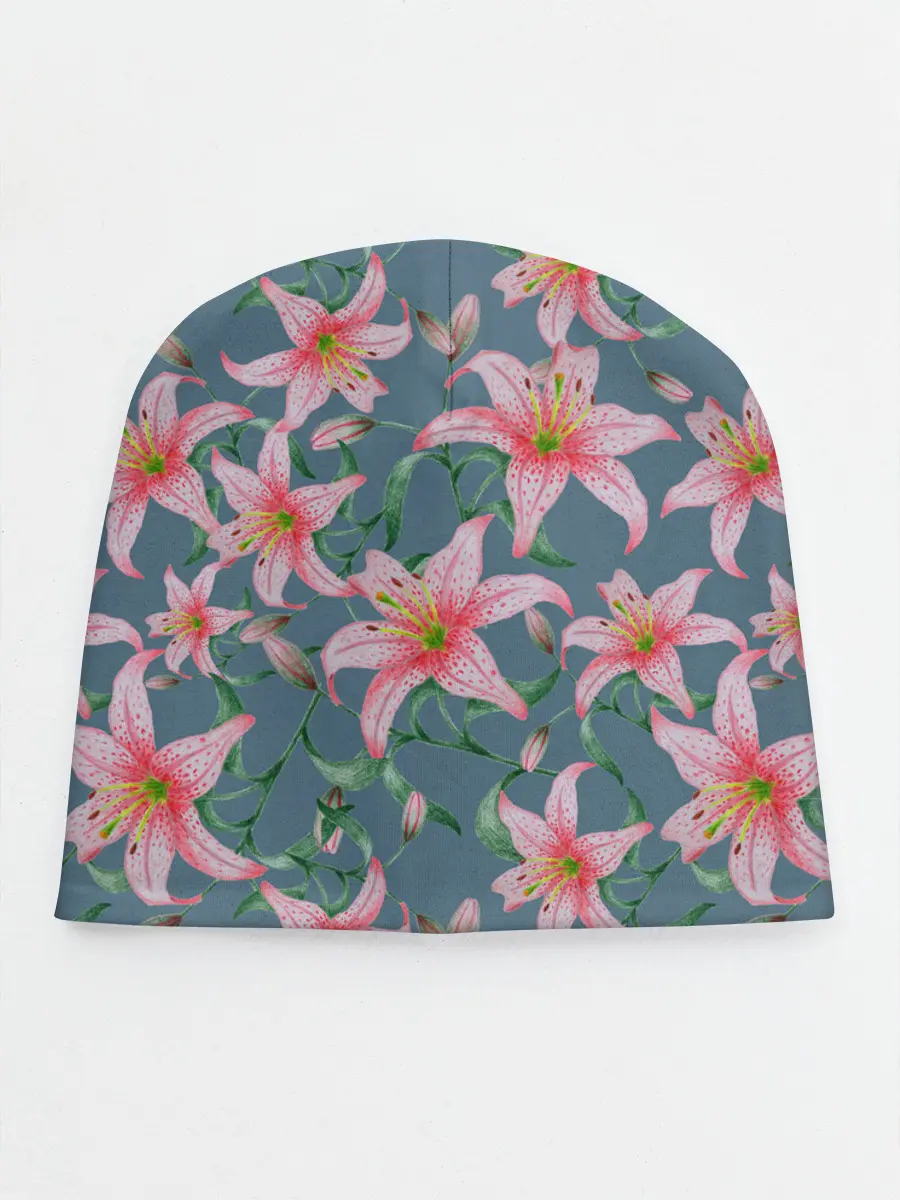 Детская шапка / Лилии на сером фоне