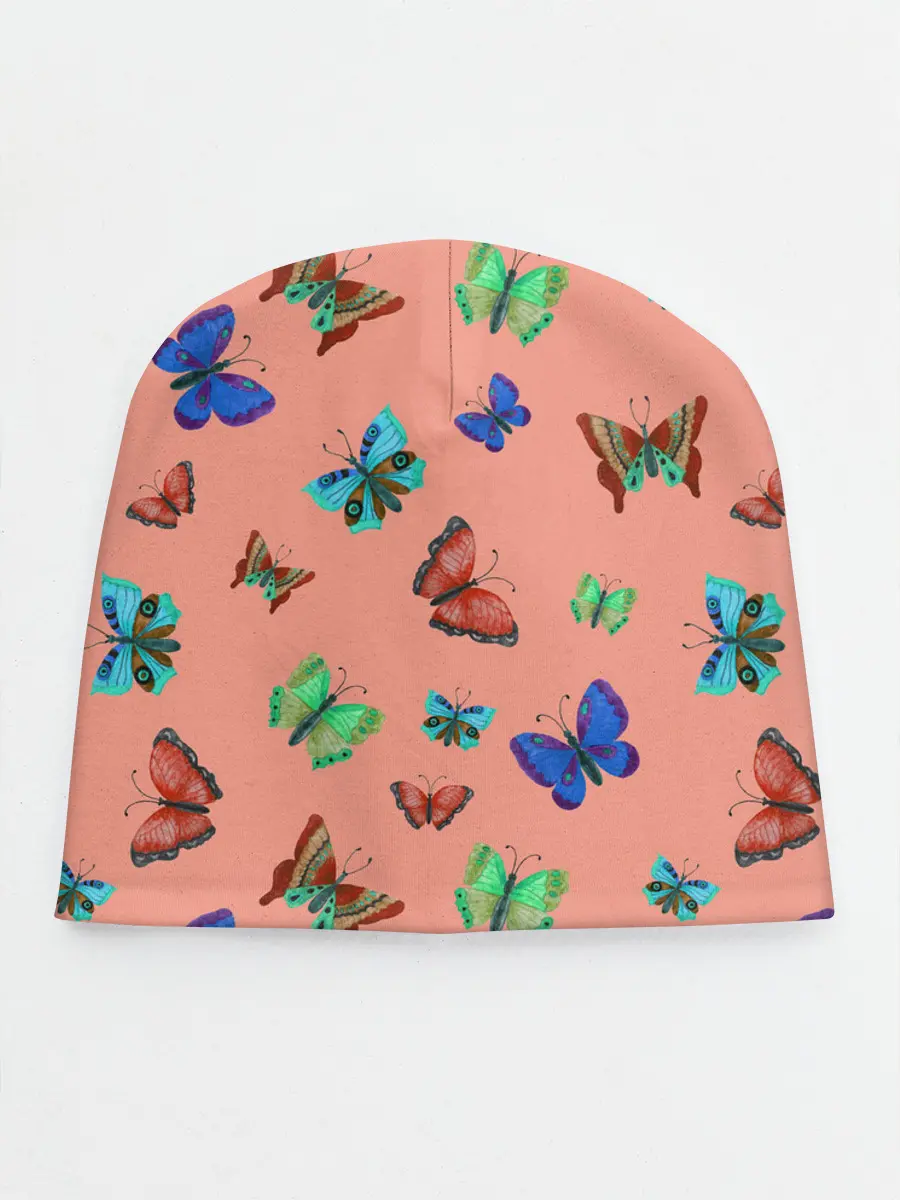 Детская шапка / Бабочки на персиковом фоне