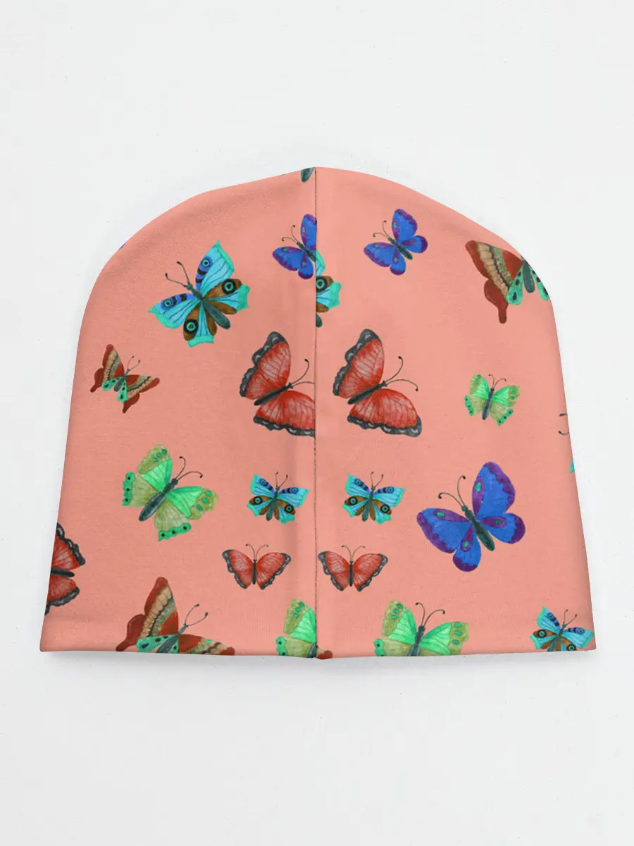 Детская шапка / Бабочки на персиковом фоне