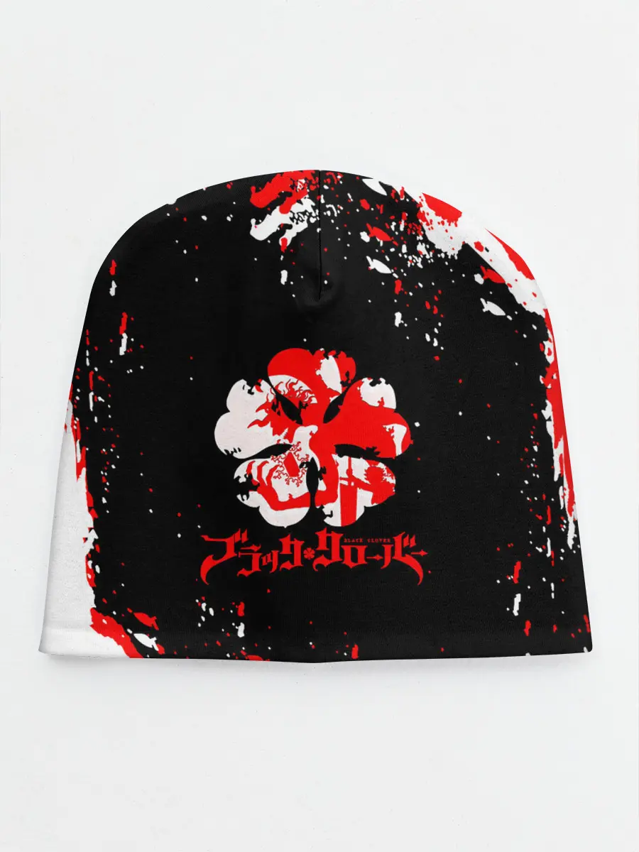 Детская шапка / Черный Клевер с ярким красным куском