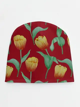 Детская шапка / Тюльпаны на красном фоне