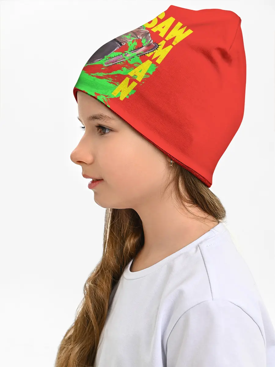 Детская шапка / Человек-Бензопила с логотипом на красном