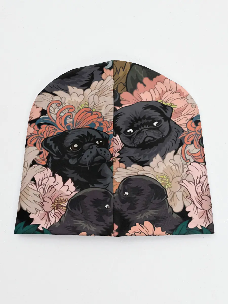 Детская шапка / Мопсы и Цветы