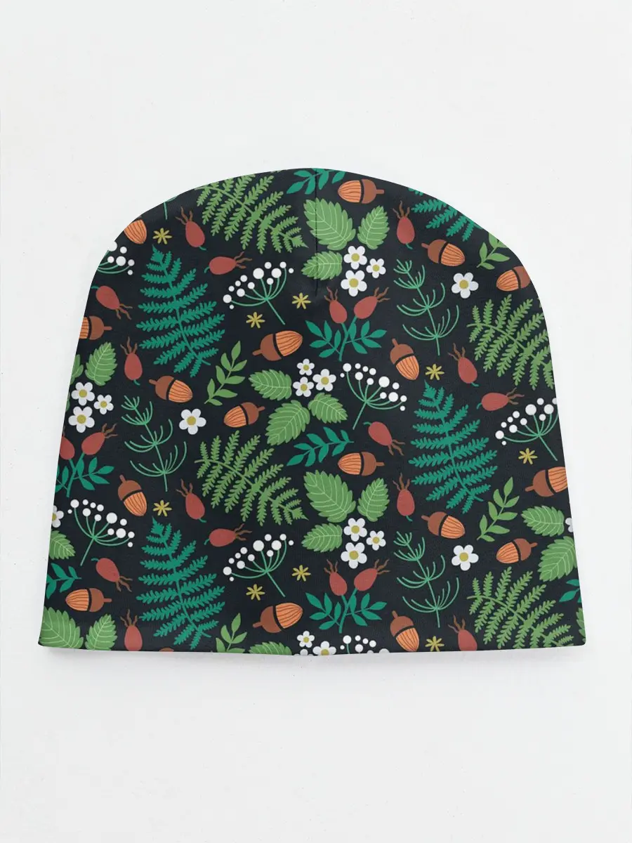 Детская шапка / Лесные листочки цветочки