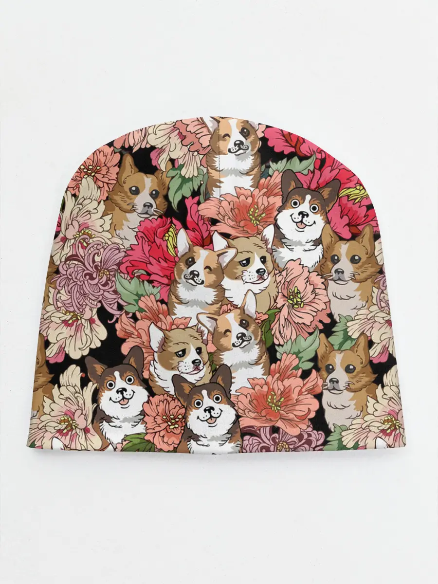 Детская шапка / Корги & Цветы