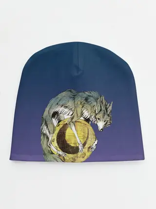 Детская шапка / волченок на луне рисунок