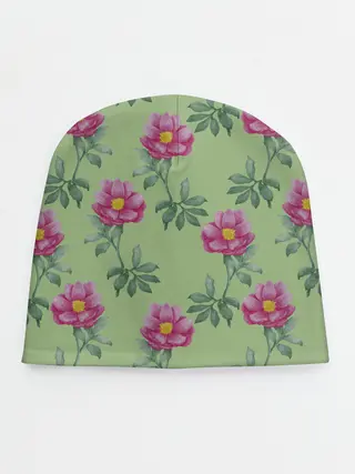 Детская шапка / Пионы на светло зеленом фоне