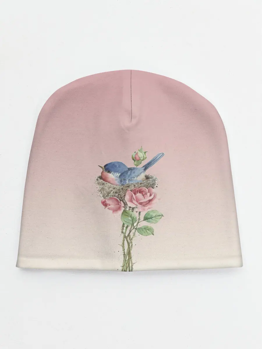 Детская шапка / Птичка в гнезде роза