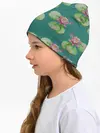 Детская шапка / Лотосы на темно бирюзовом фоне
