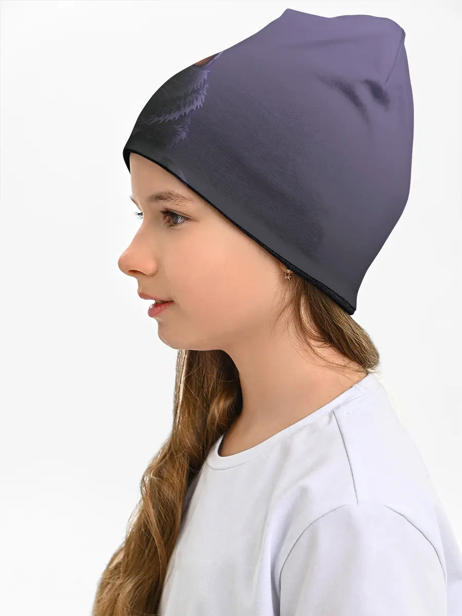 Детская шапка / черный кот на фиолетовом