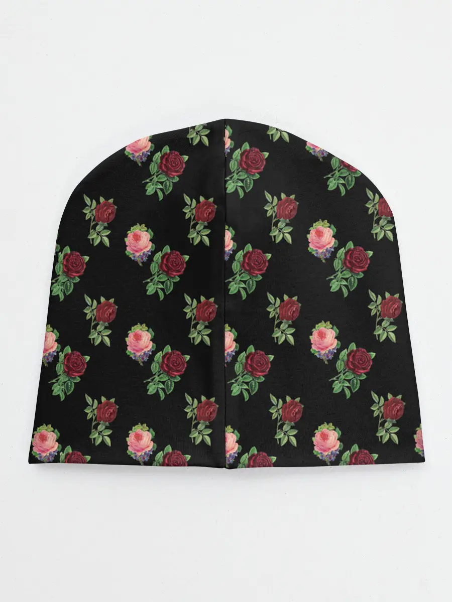 Детская шапка / принт розы черный фон
